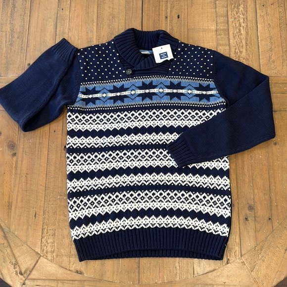 Janie and Jack navy fairisle cowl neck sweater - Picture 1 of 6